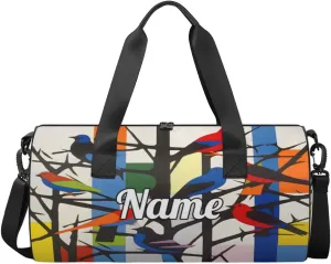 Custom Dance Duffel Bag Sport Backpacks Gyms and Weekend Overnight Travel Duffle Bag Birthday Christmas Halloween Waterproof, Colorful Birds On the Tree