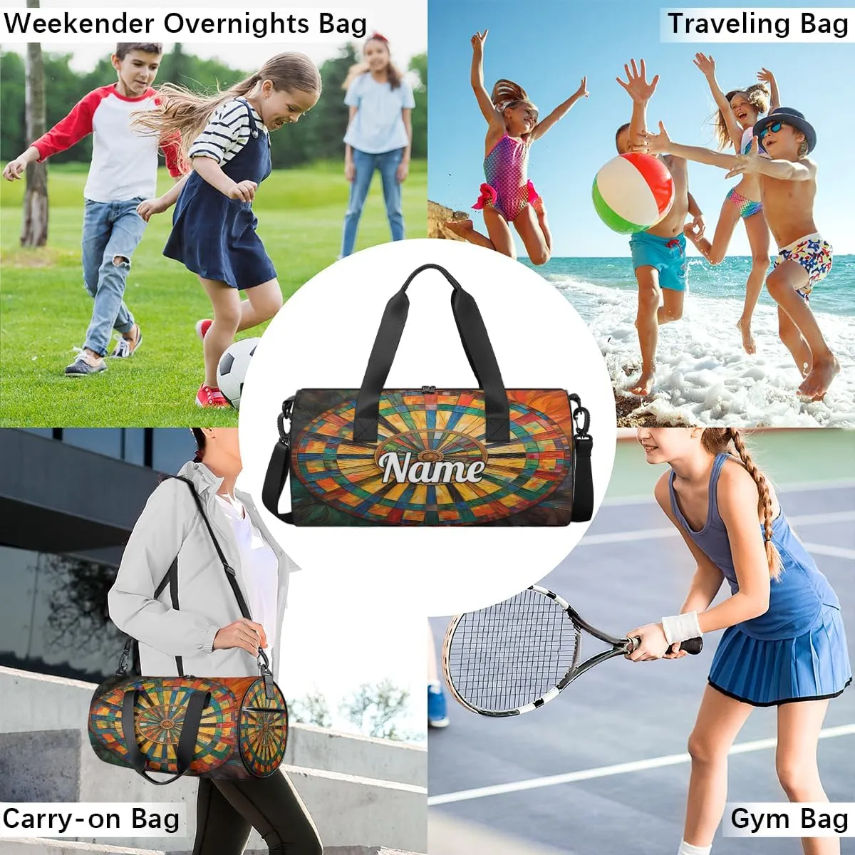 Custom Dance Duffel Bag Sport Backpacks Gyms and Weekend Overnight Travel Duffle Bag Birthday Christmas Halloween Waterproof, Darts Board Sports