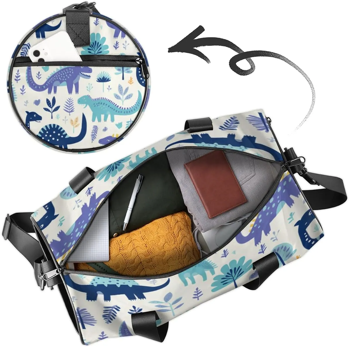 Custom Dance Duffel Bag Sport Backpacks Gyms and Weekend Overnight Travel Duffle Bag Birthday Christmas Halloween Waterproof, Jungle Dinosaur Print
