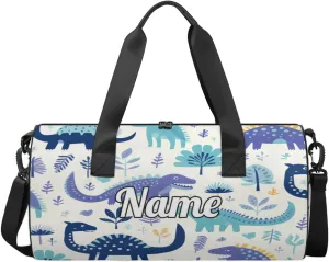 Custom Dance Duffel Bag Sport Backpacks Gyms and Weekend Overnight Travel Duffle Bag Birthday Christmas Halloween Waterproof, Jungle Dinosaur Print