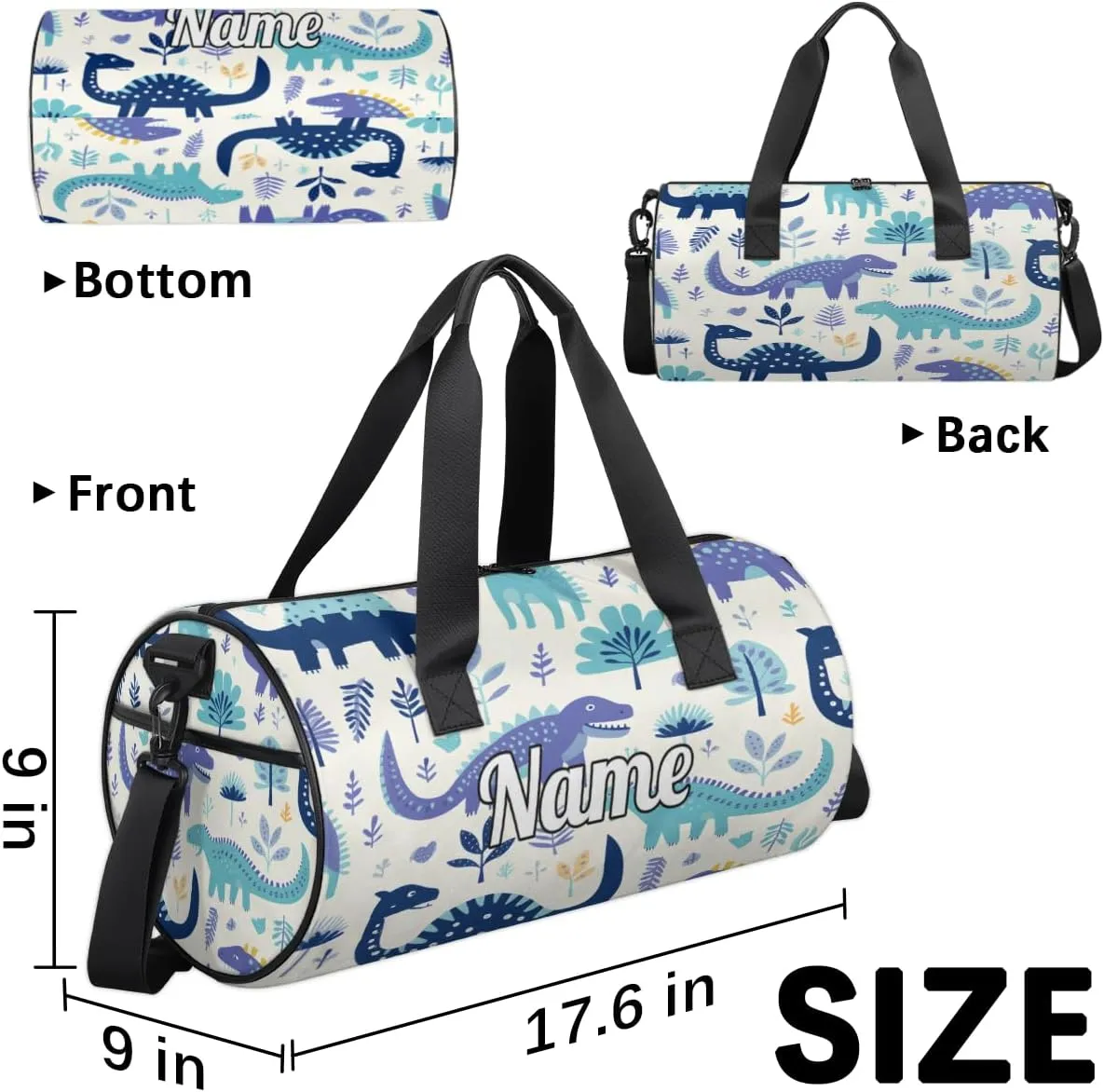 Custom Dance Duffel Bag Sport Backpacks Gyms and Weekend Overnight Travel Duffle Bag Birthday Christmas Halloween Waterproof, Jungle Dinosaur Print