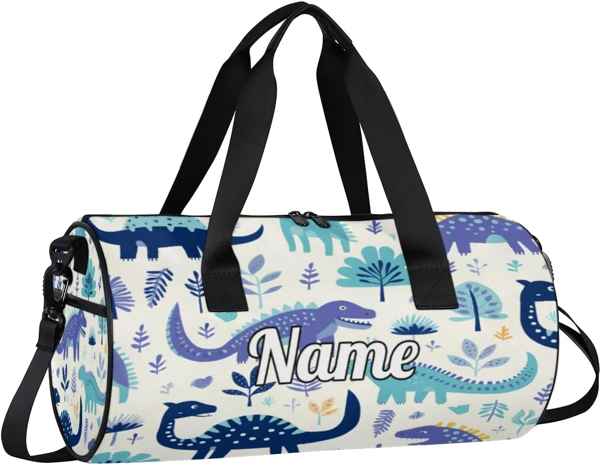Custom Dance Duffel Bag Sport Backpacks Gyms and Weekend Overnight Travel Duffle Bag Birthday Christmas Halloween Waterproof, Jungle Dinosaur Print
