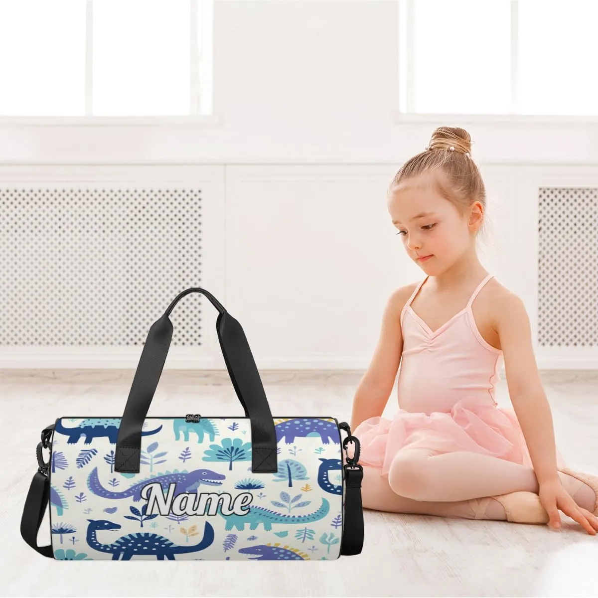 Custom Dance Duffel Bag Sport Backpacks Gyms and Weekend Overnight Travel Duffle Bag Birthday Christmas Halloween Waterproof, Jungle Dinosaur Print