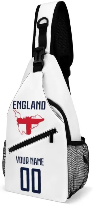 Custom England Sling Bag,Soccer Chest Bag,Personalized Any Name Number Crossbody Backpack,Cycling Travel Daypack For Men Women