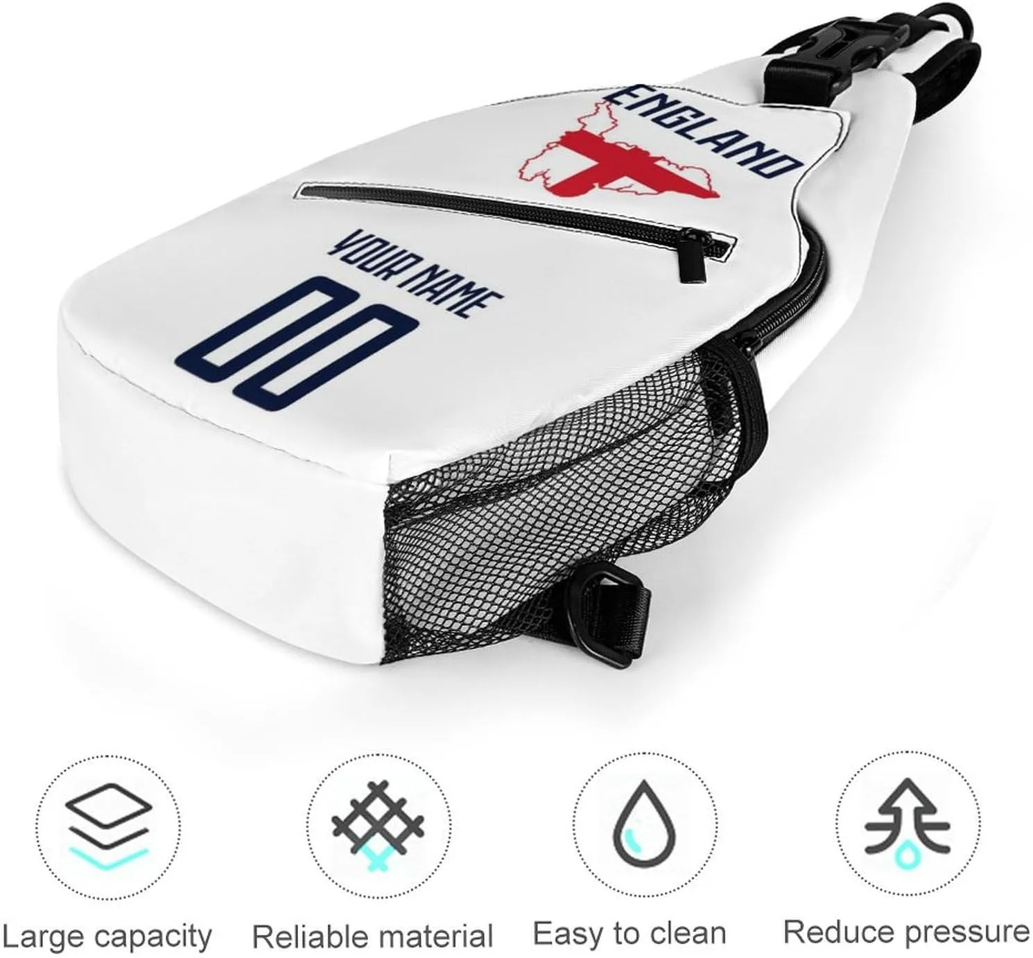 Custom England Sling Bag,Soccer Chest Bag,Personalized Any Name Number Crossbody Backpack,Cycling Travel Daypack For Men Women