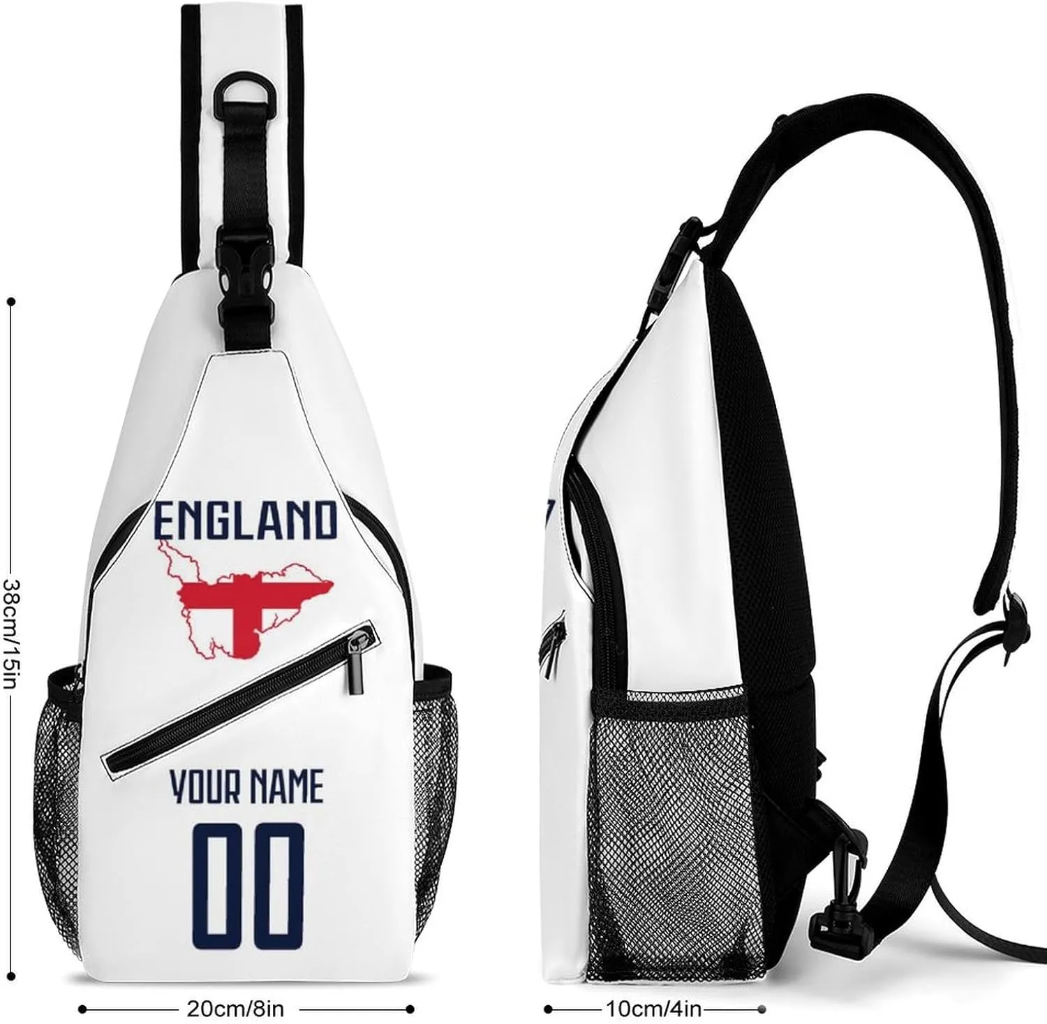 Custom England Sling Bag,Soccer Chest Bag,Personalized Any Name Number Crossbody Backpack,Cycling Travel Daypack For Men Women