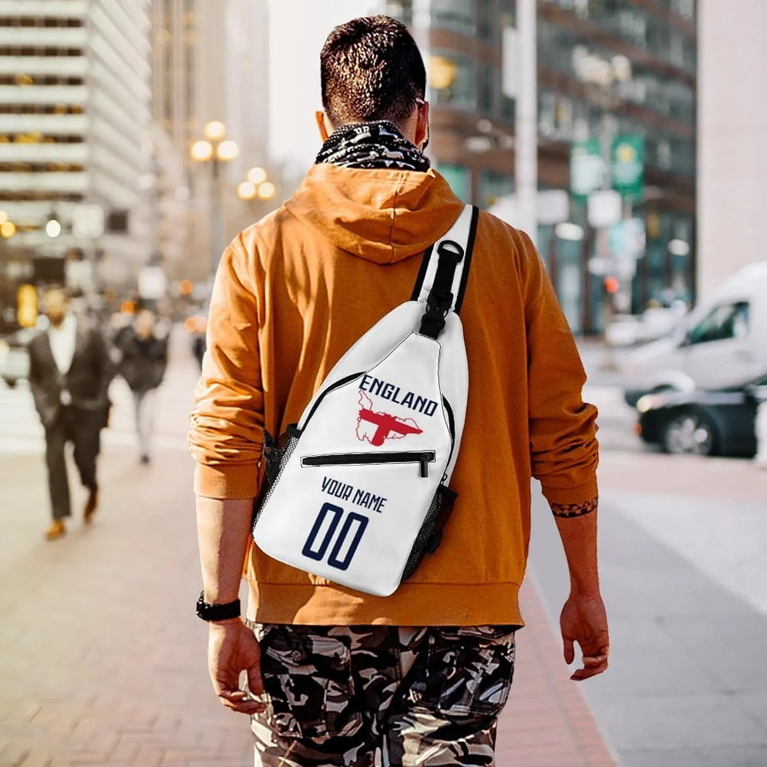 Custom England Sling Bag,Soccer Chest Bag,Personalized Any Name Number Crossbody Backpack,Cycling Travel Daypack For Men Women