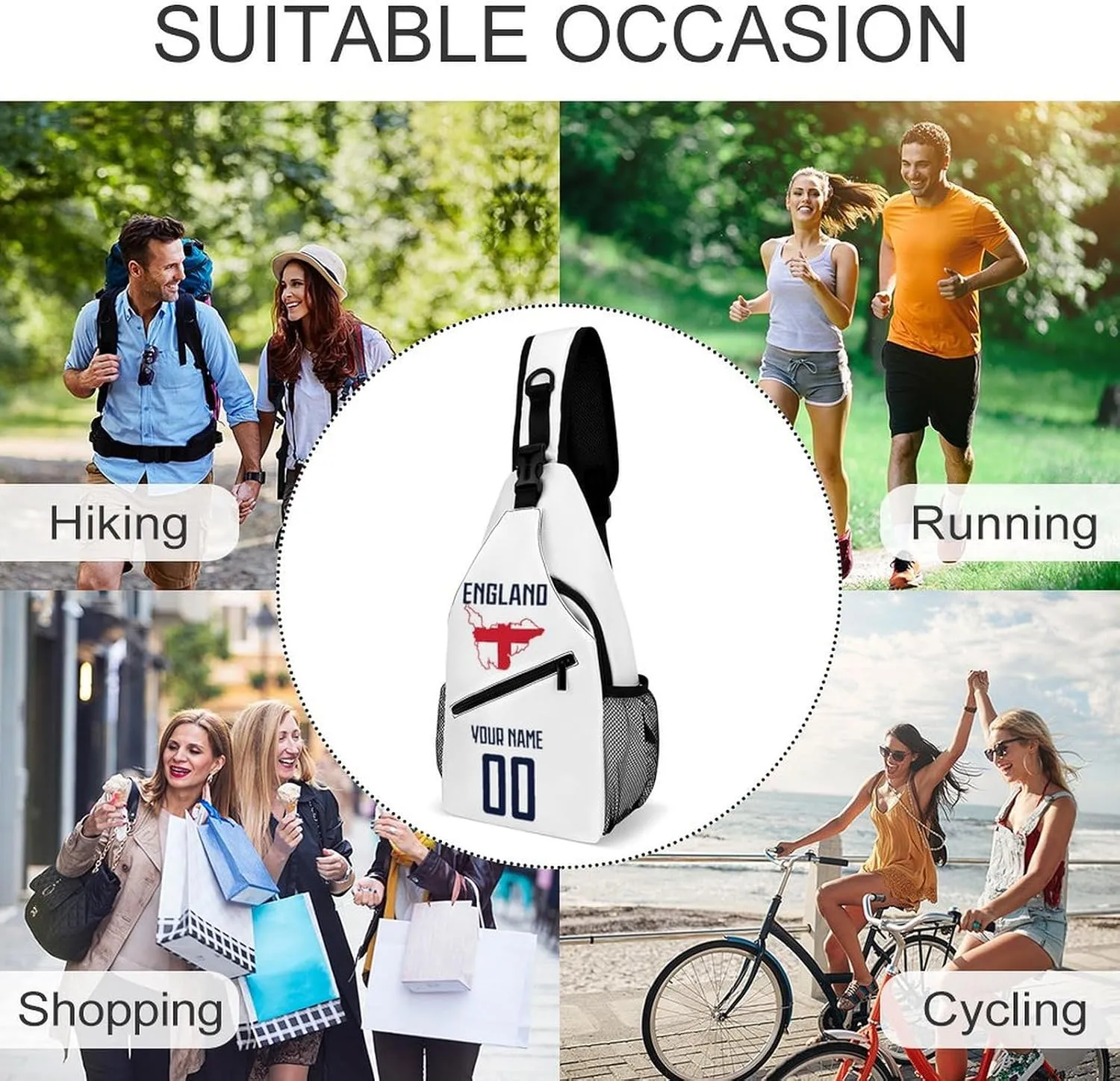 Custom England Sling Bag,Soccer Chest Bag,Personalized Any Name Number Crossbody Backpack,Cycling Travel Daypack For Men Women
