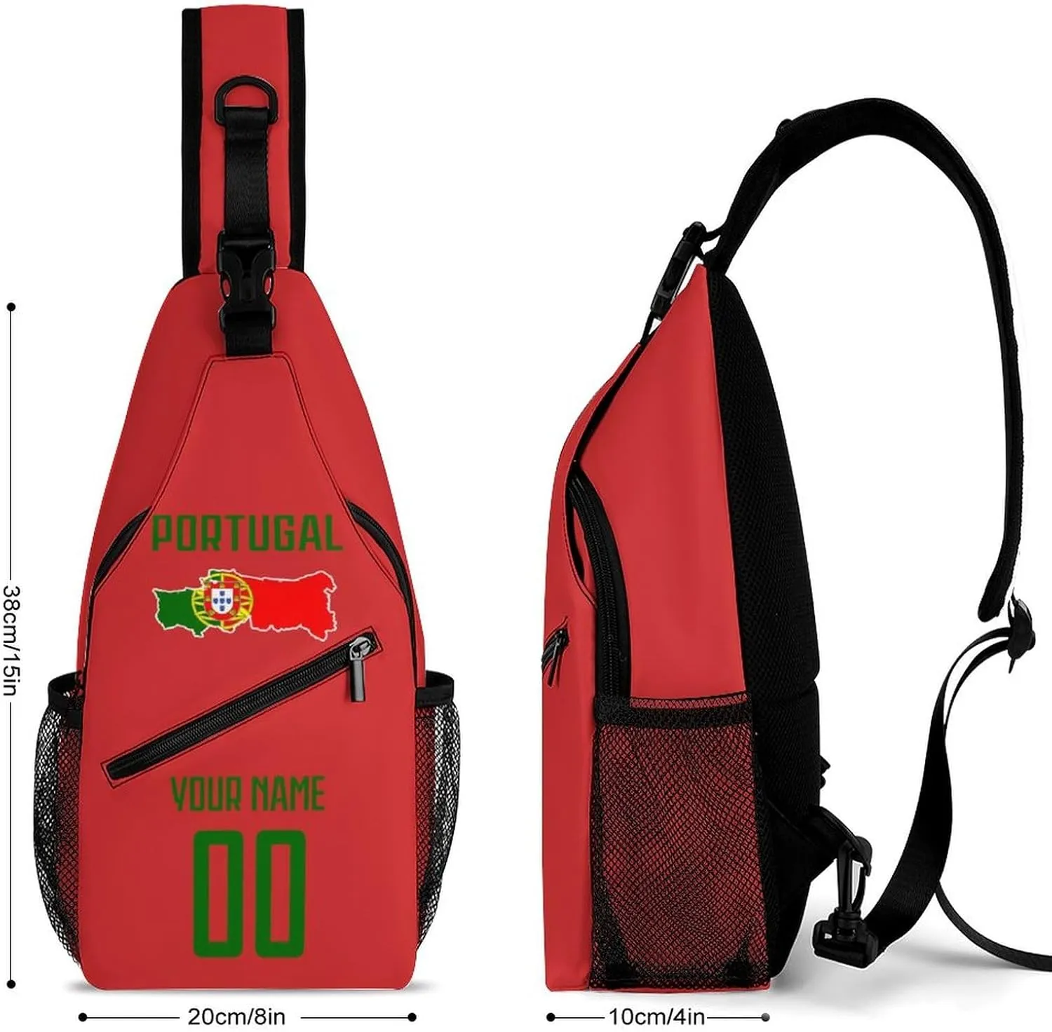 Custom Portugal Sling Bag,Soccer Chest Bag,Personalized Any Name Number Crossbody Backpack,Cycling Travel Daypack For Men Women