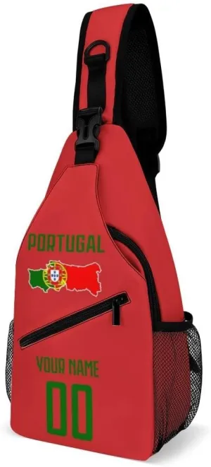 Custom Portugal Sling Bag,Soccer Chest Bag,Personalized Any Name Number Crossbody Backpack,Cycling Travel Daypack For Men Women