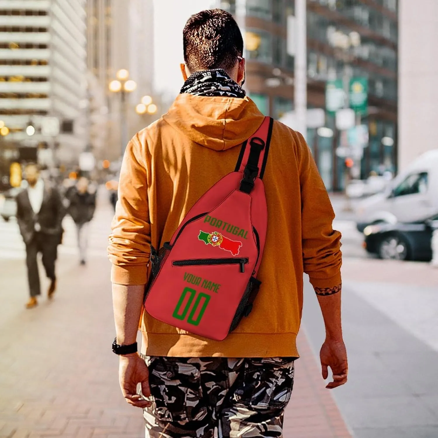 Custom Portugal Sling Bag,Soccer Chest Bag,Personalized Any Name Number Crossbody Backpack,Cycling Travel Daypack For Men Women