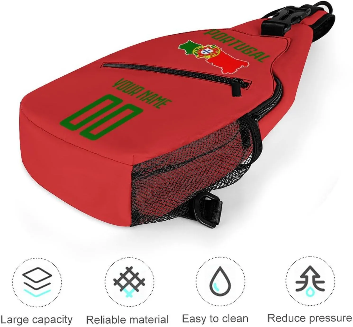 Custom Portugal Sling Bag,Soccer Chest Bag,Personalized Any Name Number Crossbody Backpack,Cycling Travel Daypack For Men Women