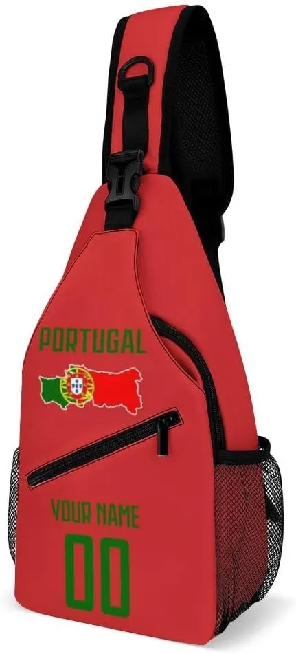 Custom Portugal Sling Bag,Soccer Chest Bag,Personalized Any Name Number Crossbody Backpack,Cycling Travel Daypack For Men Women