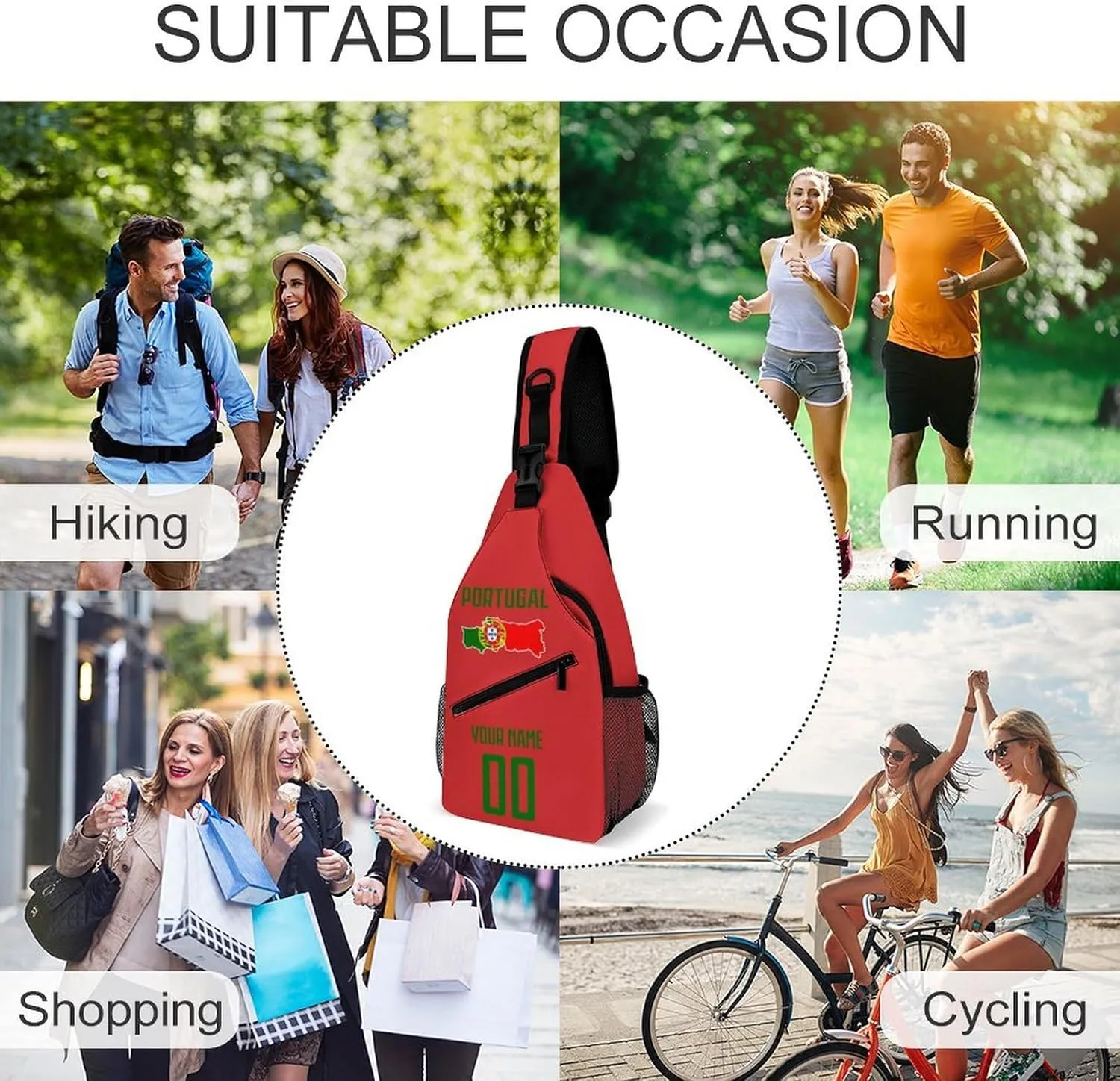 Custom Portugal Sling Bag,Soccer Chest Bag,Personalized Any Name Number Crossbody Backpack,Cycling Travel Daypack For Men Women