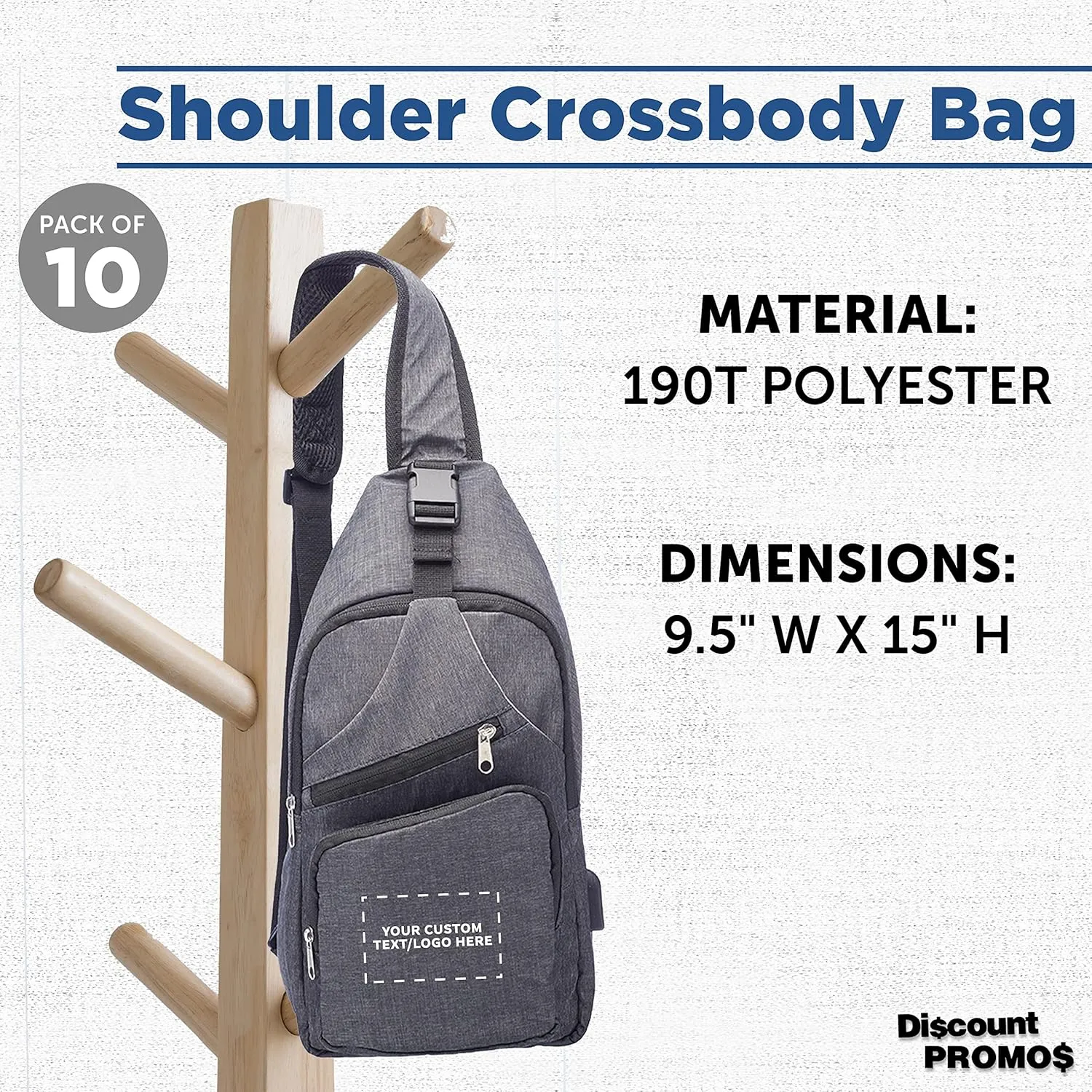 Custom Traveler Shoulder Crossbody Bag Set of 10, Personalized Bulk Pack - Perfect for Employees, and For Everyday Use - Black