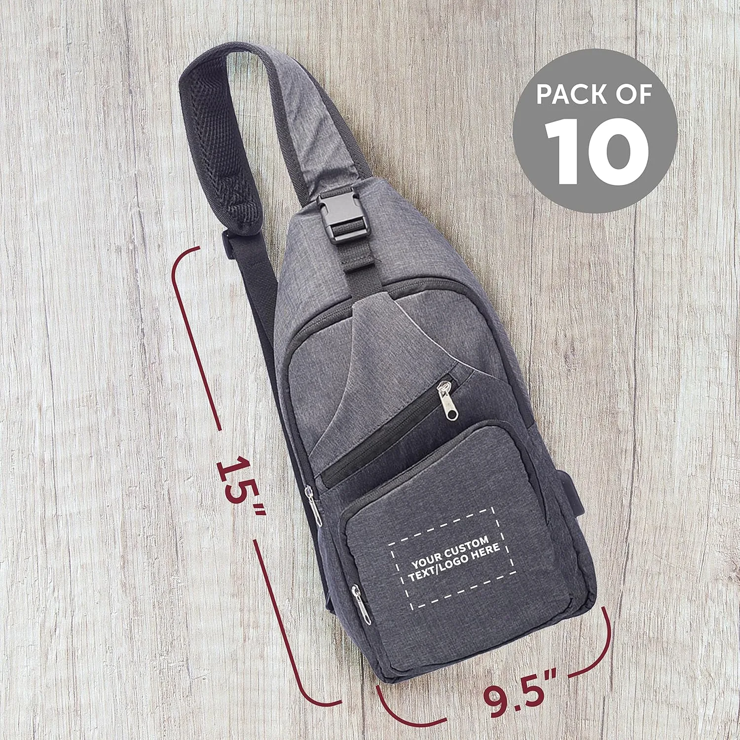 Custom Traveler Shoulder Crossbody Bag Set of 10, Personalized Bulk Pack - Perfect for Employees, and For Everyday Use - Black