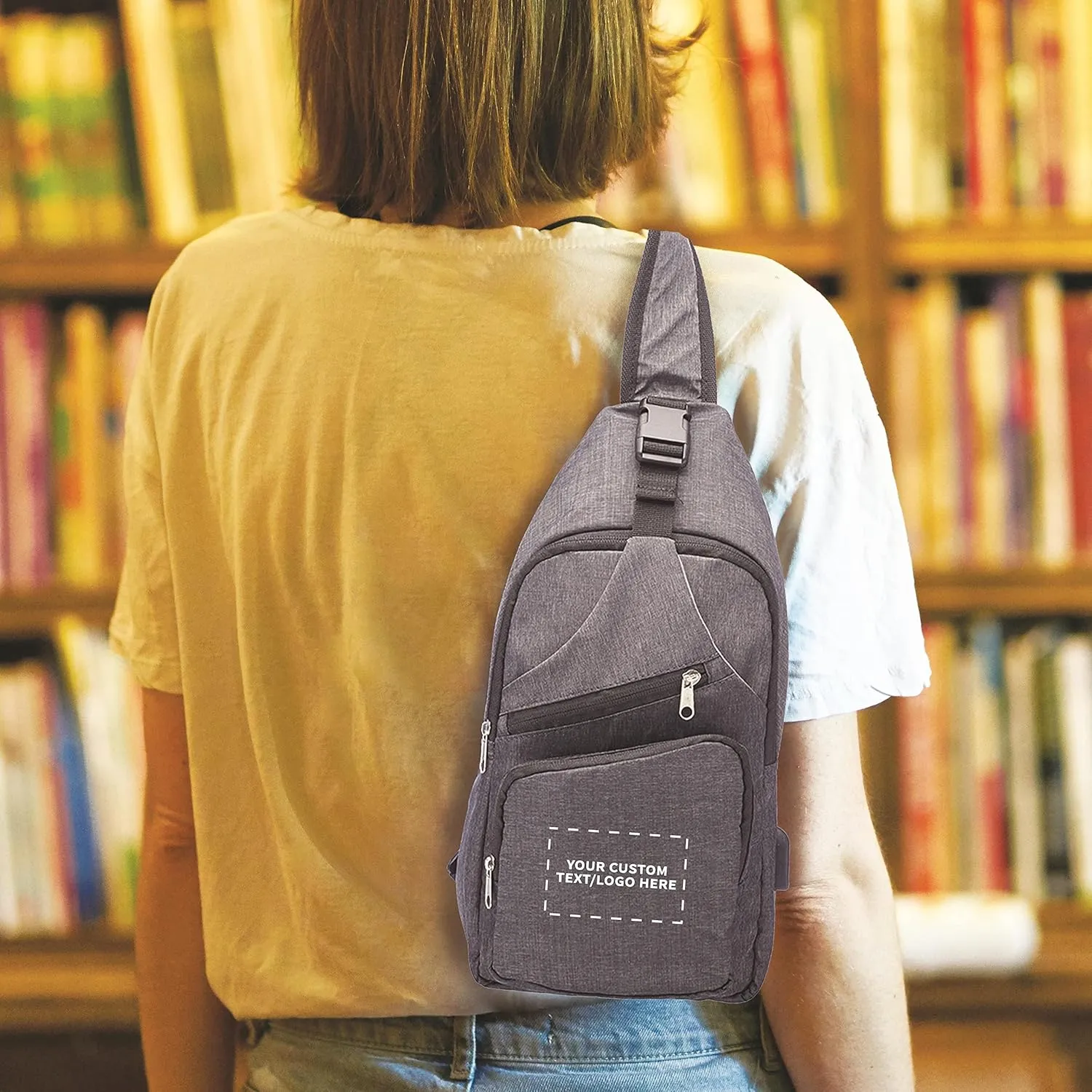 Custom Traveler Shoulder Crossbody Bag Set of 10, Personalized Bulk Pack - Perfect for Employees, and For Everyday Use - Black