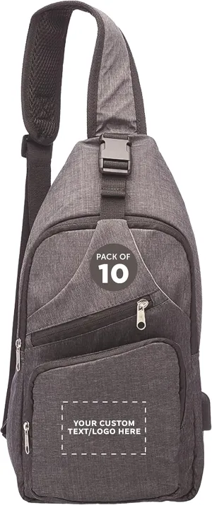 Custom Traveler Shoulder Crossbody Bag Set of 10, Personalized Bulk Pack - Perfect for Employees, and For Everyday Use - Black