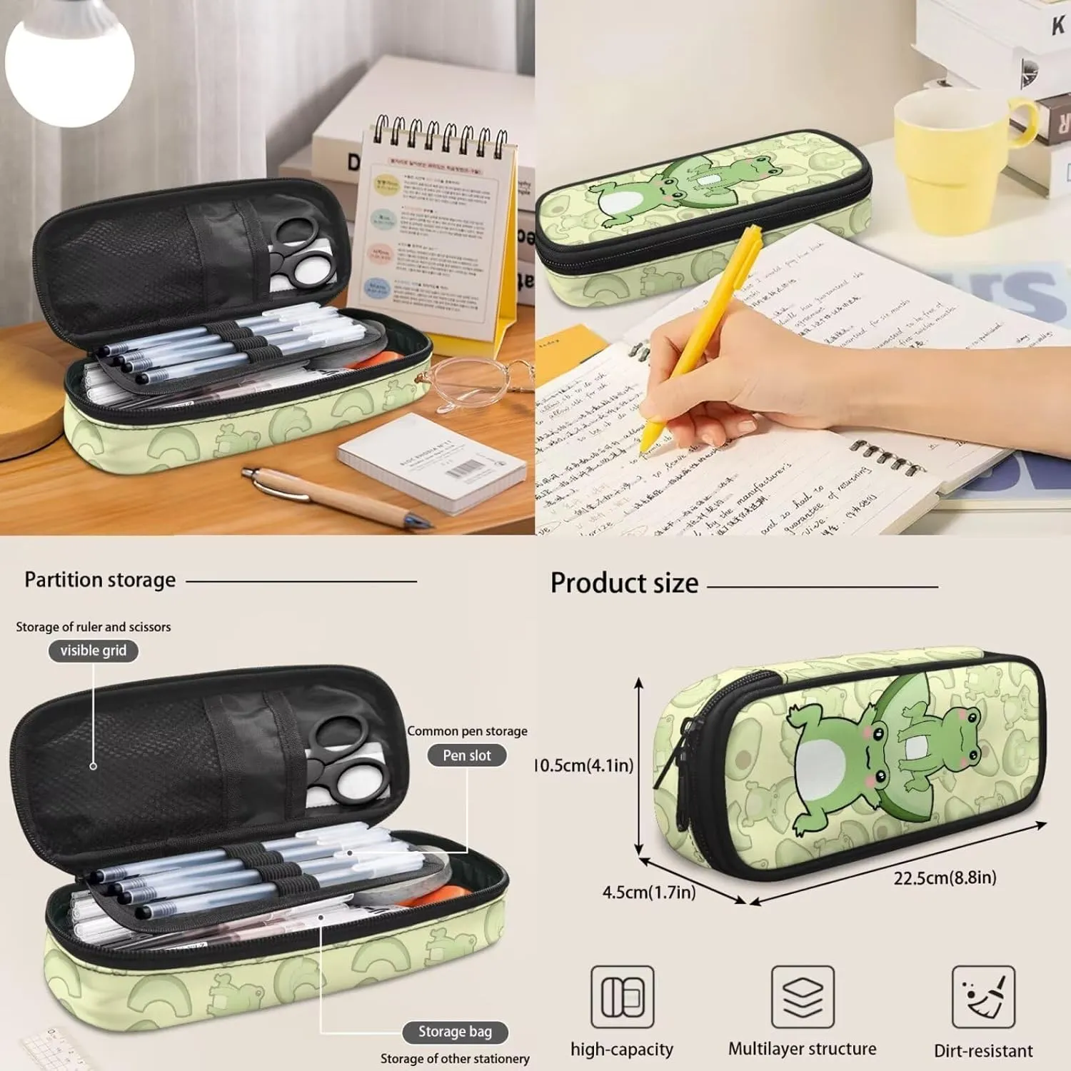 Cute Cartoon Frog Backpack School Bag for Boys Kids Bookbag Satchel Rucksack with Insulated Lunch Bag Pencil Case and Water Bottle Holder 4 Pieces Set