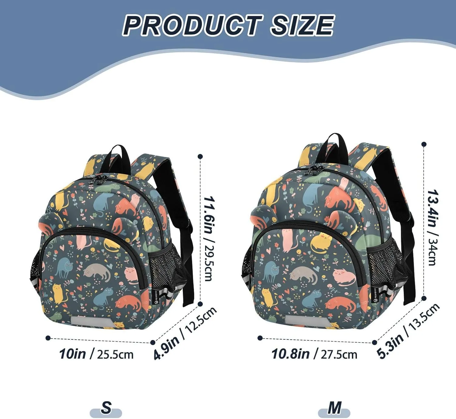 Cute Cats Flowers Preschool Backpack Colorful Daycare Bookbag School Backpack with Traction Rope for Kids 3-6