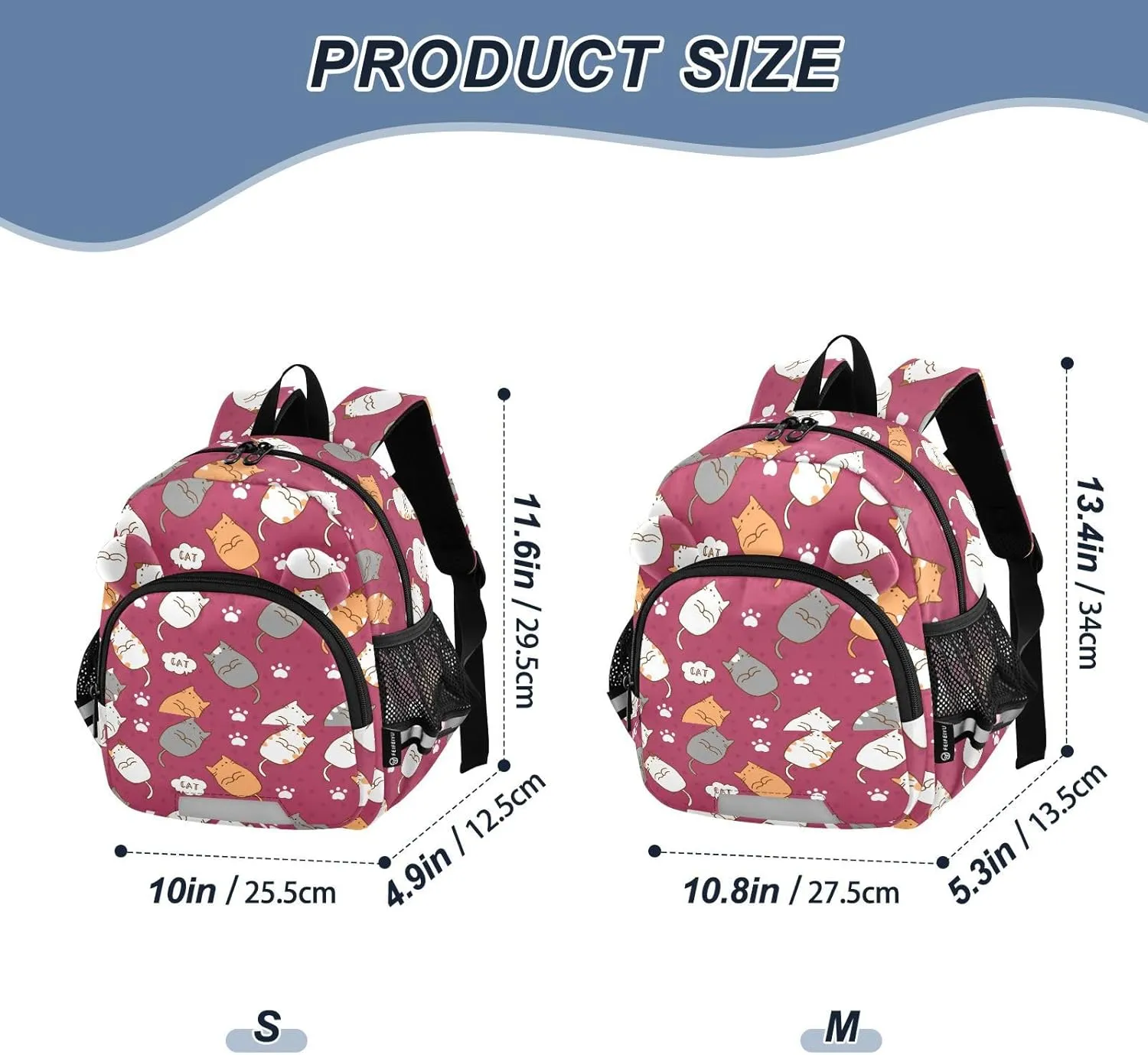 Cute Cats Preschool Backpack Red Kitten Daycare Bookbag School Backpack with Traction Rope for Kids 3-6