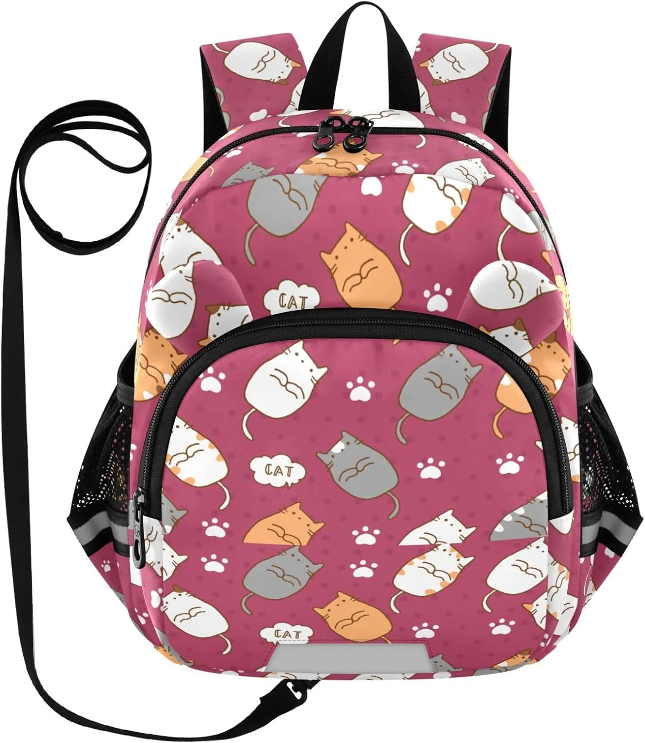 Cute Cats Preschool Backpack Red Kitten Daycare Bookbag School Backpack with Traction Rope for Kids 3-6