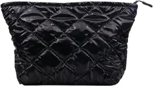 Cute Cosmetic Bag for Women, Soft and Fluffy Travel Makeup Bag with Durable Zipper, Essential Skincare and Toiletry Organizer Pouches (Black)