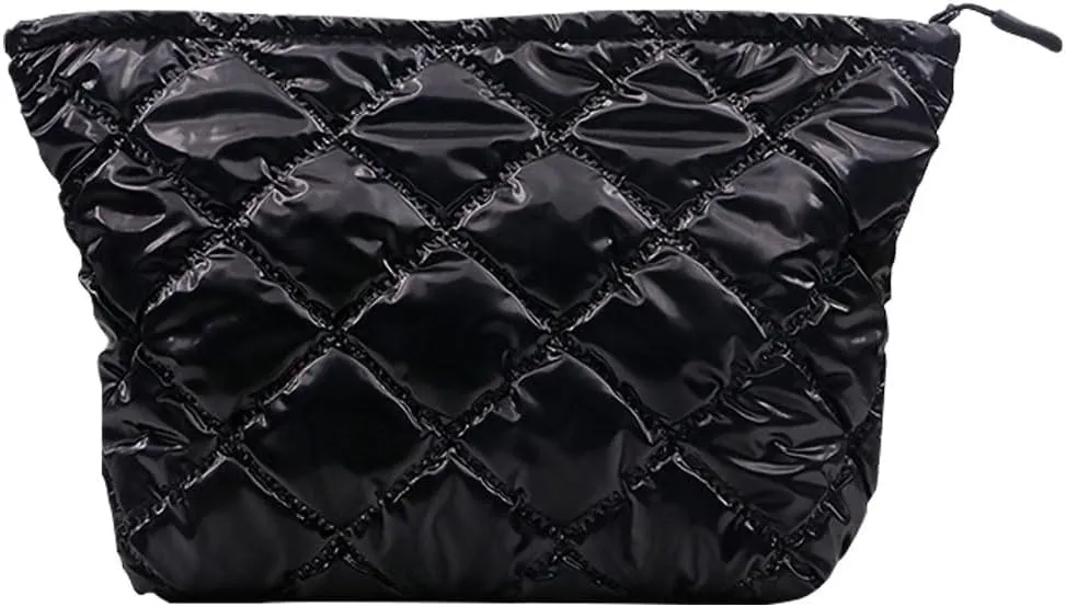 Cute Cosmetic Bag for Women, Soft and Fluffy Travel Makeup Bag with Durable Zipper, Essential Skincare and Toiletry Organizer Pouches (Black)