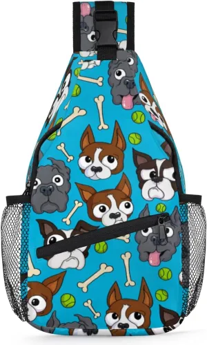 Cute Dog Print Sling Bag for Women Men Crossbody Sling Backpack Shoulder Bag Chest Bag Daypack for Travel Hiking Outdoor