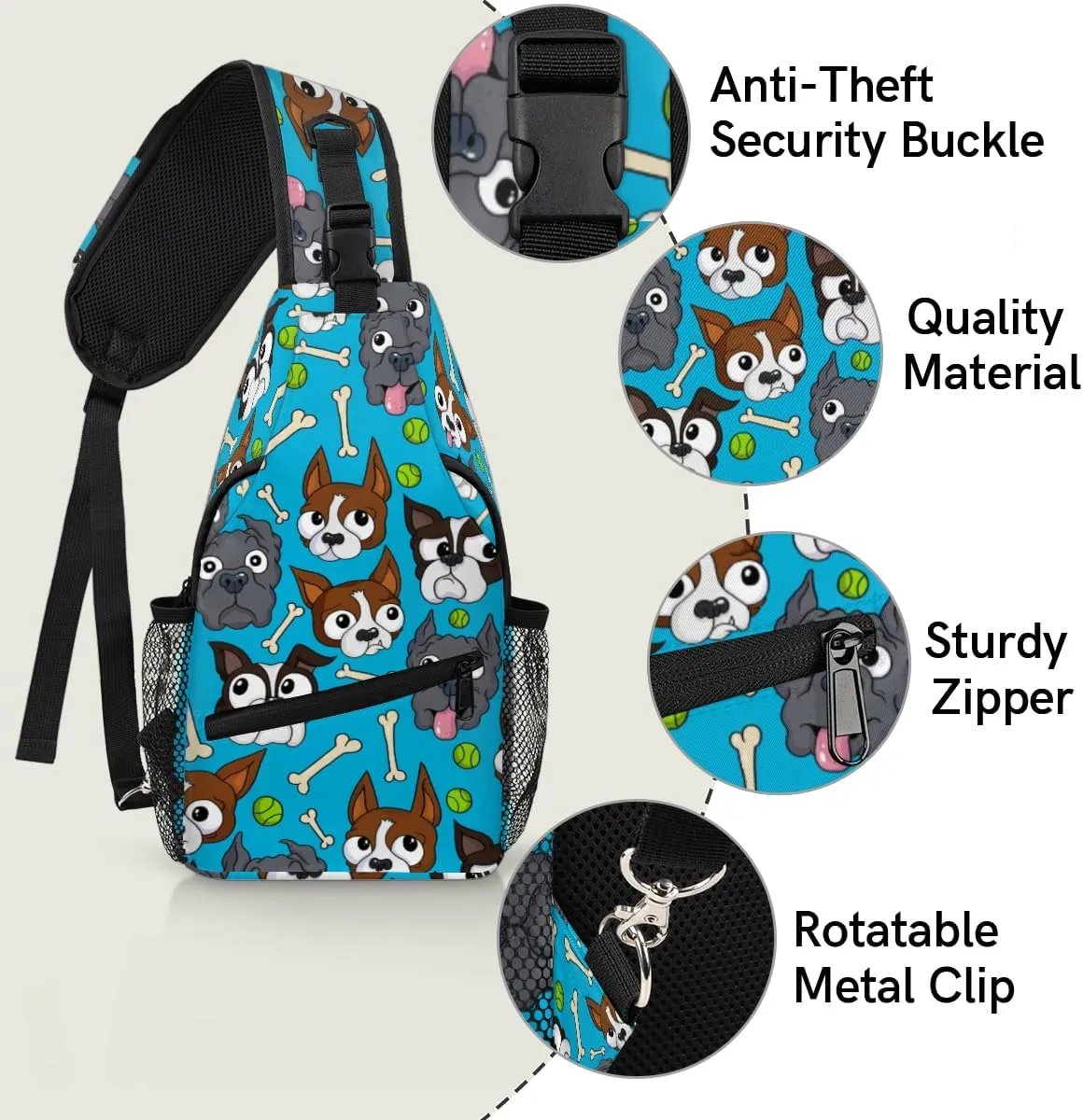 Cute Dog Print Sling Bag for Women Men Crossbody Sling Backpack Shoulder Bag Chest Bag Daypack for Travel Hiking Outdoor