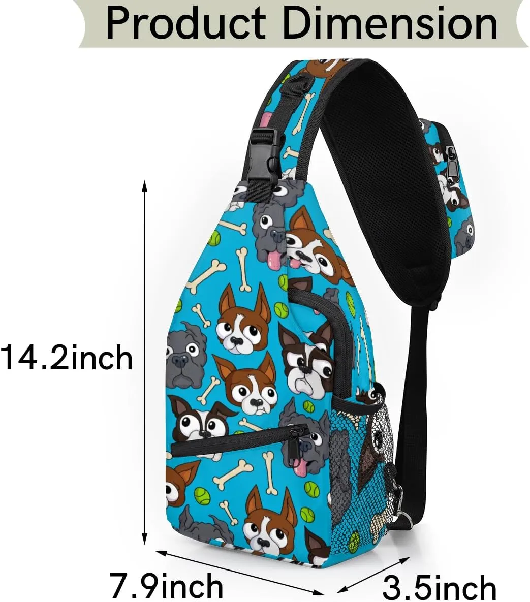 Cute Dog Print Sling Bag for Women Men Crossbody Sling Backpack Shoulder Bag Chest Bag Daypack for Travel Hiking Outdoor