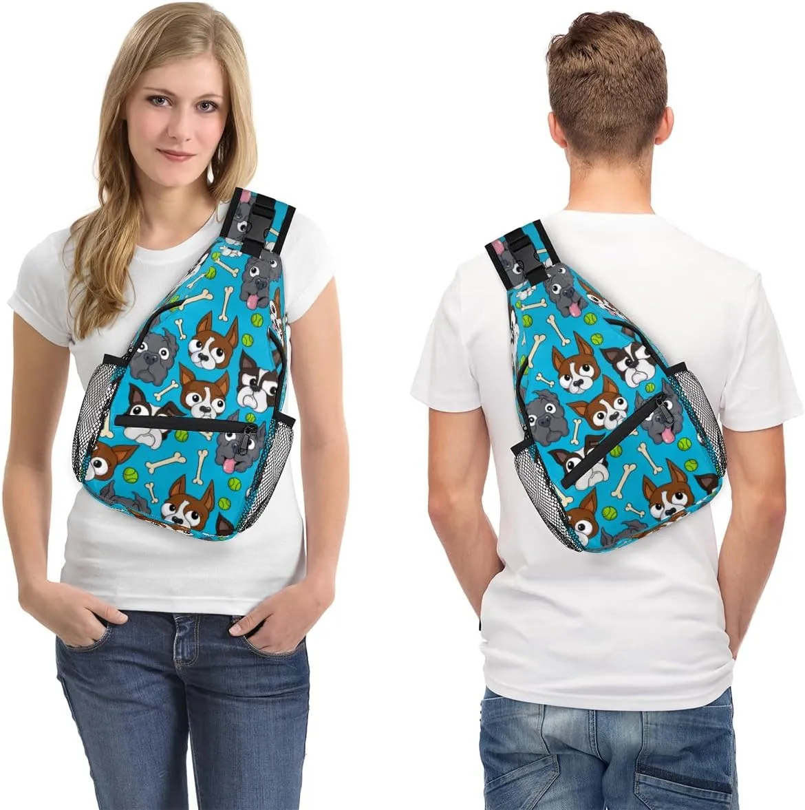 Cute Dog Print Sling Bag for Women Men Crossbody Sling Backpack Shoulder Bag Chest Bag Daypack for Travel Hiking Outdoor
