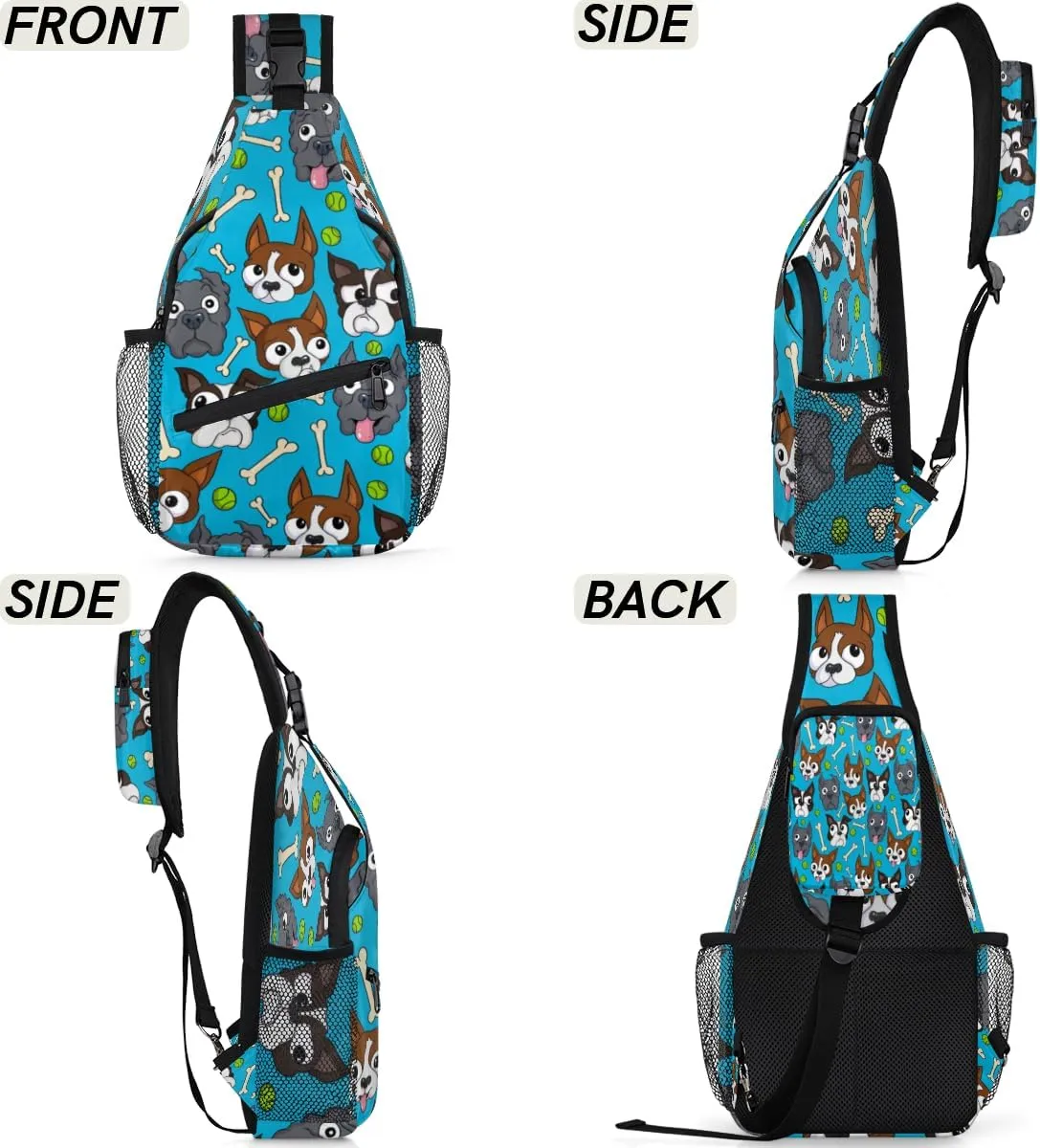 Cute Dog Print Sling Bag for Women Men Crossbody Sling Backpack Shoulder Bag Chest Bag Daypack for Travel Hiking Outdoor