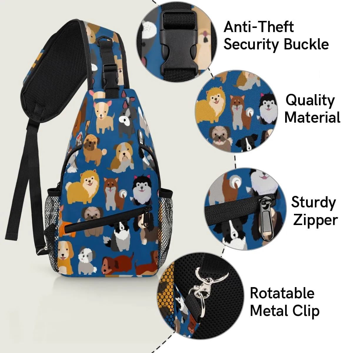 Cute Dogs Sling Bag for Women Men Crossbody Sling Backpack Shoulder Bag Chest Bag Daypack for Travel Hiking Outdoor