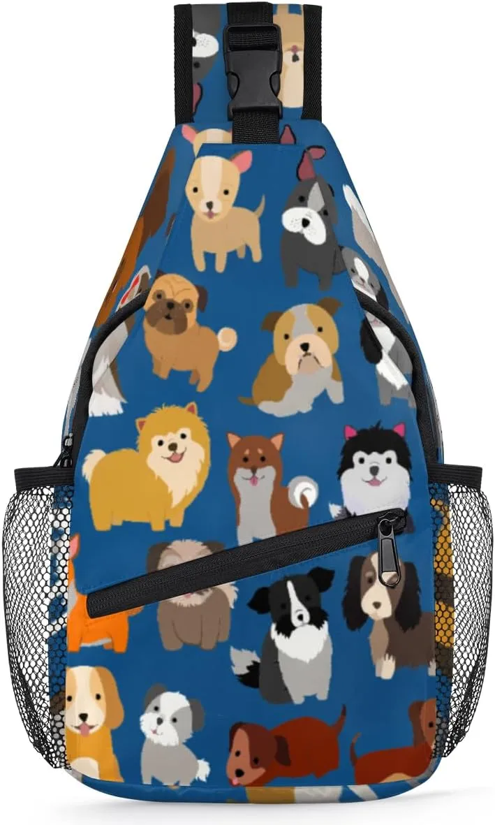 Cute Dogs Sling Bag for Women Men Crossbody Sling Backpack Shoulder Bag Chest Bag Daypack for Travel Hiking Outdoor
