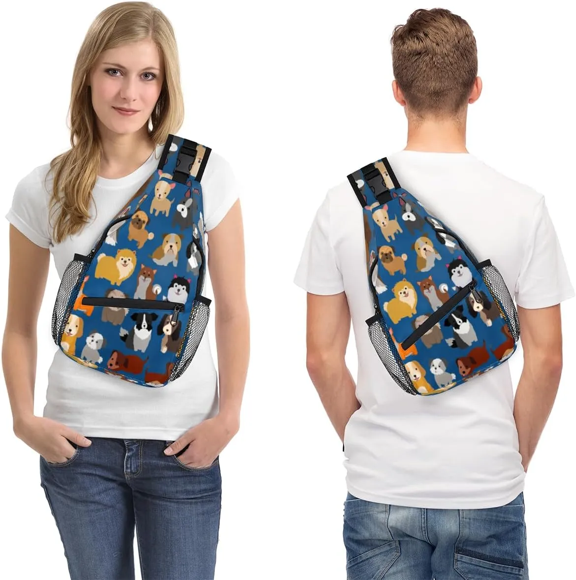 Cute Dogs Sling Bag for Women Men Crossbody Sling Backpack Shoulder Bag Chest Bag Daypack for Travel Hiking Outdoor