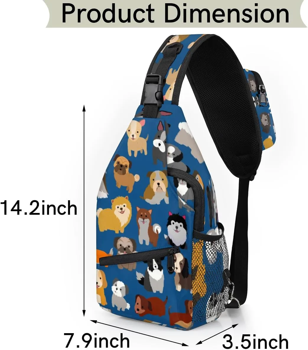 Cute Dogs Sling Bag for Women Men Crossbody Sling Backpack Shoulder Bag Chest Bag Daypack for Travel Hiking Outdoor