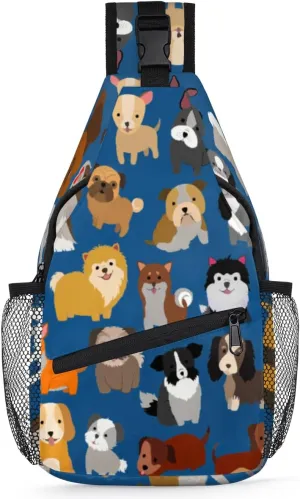 Cute Dogs Sling Bag for Women Men Crossbody Sling Backpack Shoulder Bag Chest Bag Daypack for Travel Hiking Outdoor