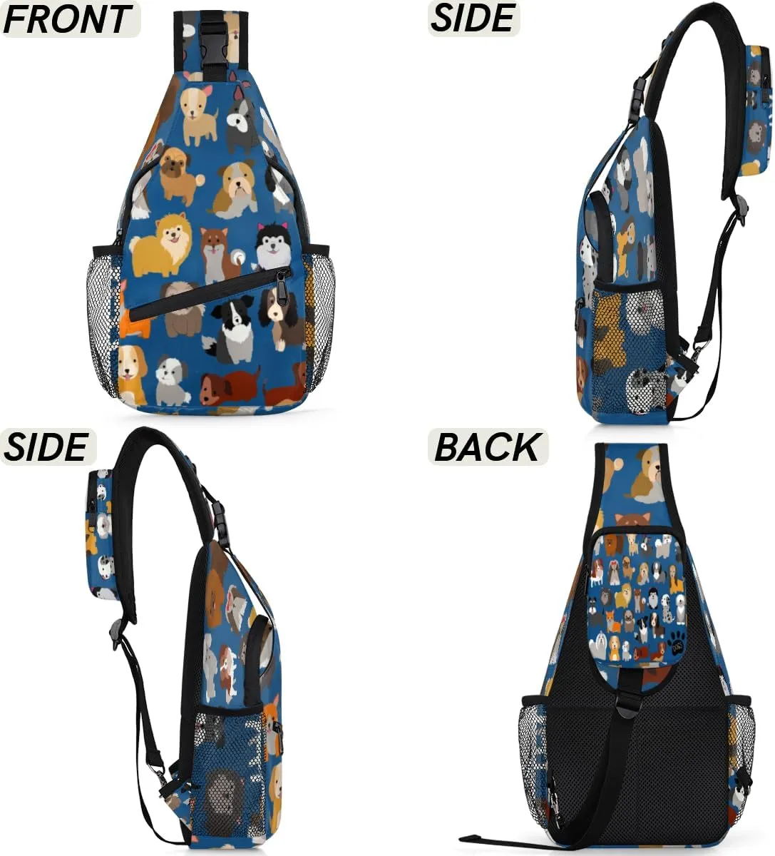 Cute Dogs Sling Bag for Women Men Crossbody Sling Backpack Shoulder Bag Chest Bag Daypack for Travel Hiking Outdoor