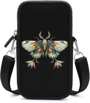 Cute Moth Beautiful Butterfly Insect Cell Phone Purse Small Cross-body Bags Portable Shoulder Bag with Zippered for Women Men