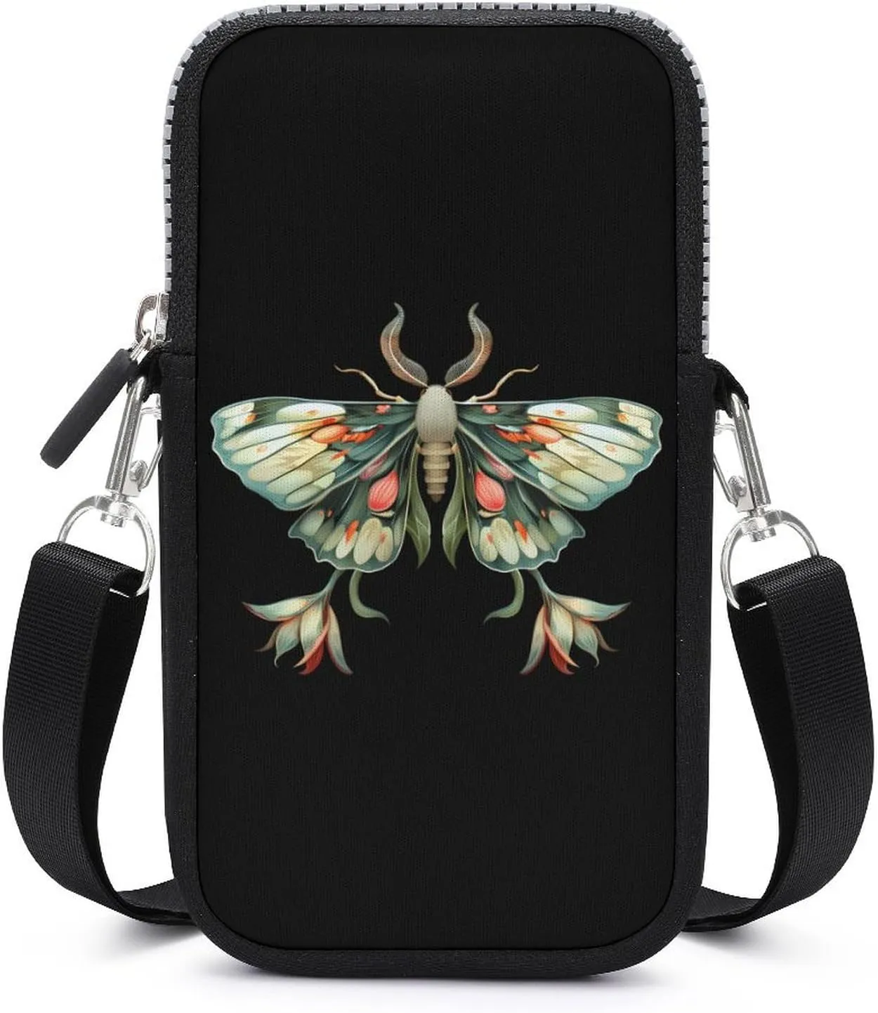 Cute Moth Beautiful Butterfly Insect Cell Phone Purse Small Cross-body Bags Portable Shoulder Bag with Zippered for Women Men