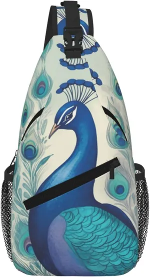 Cute Peacock Sling Bag For Women Men Travel Hiking Backpack Crossbody Shoulder Chest Bags Casual Daypack