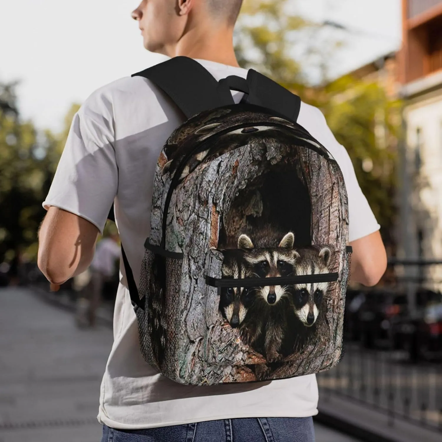 Cute Raccoon Family Backpack, Travel Laptop Backpack Computer Bag Rucksack for Men Women Business Work Fits 15.6 Inch Notebook