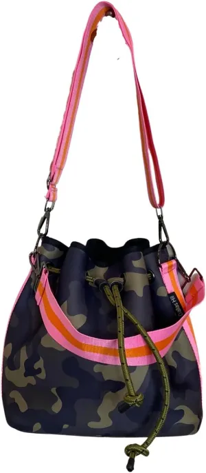 Dallas Hill Designs Crossbody Bucket Purse for Women | Neoprene Handbag | Drawstring Hobo Shoulder Bag | Plus Extra Pouch
