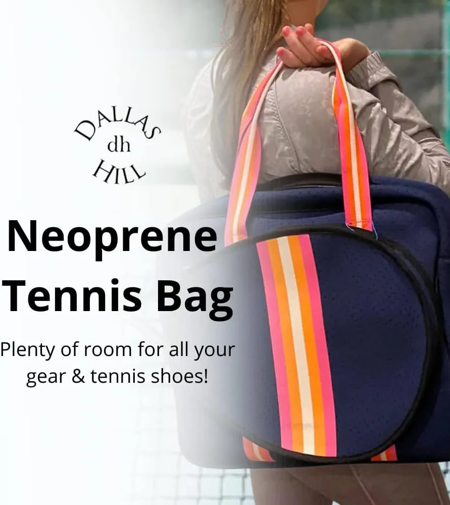 Dallas Hill Designs Tennis Bag for Women | Neoprene Tote | 3 Rackets | Applicable for Pickleball, Paddle, Squash, Racquetball, Badminton | Shoes and Gear | Ladies Purse | Multi Pockets