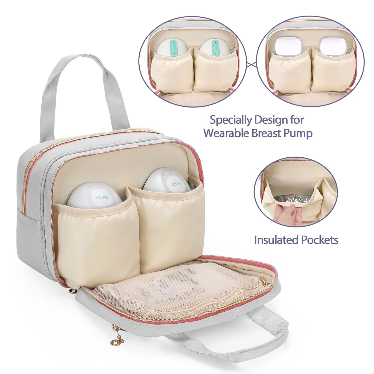 Damero Wearable Breast Pump Bag with Ice Pack Compatible with Elvie, Momcozy and Medela Breast Pump, Carrying Bag for Wearable Breast Pump, Bottles, Pump Parts and More, Patent Design