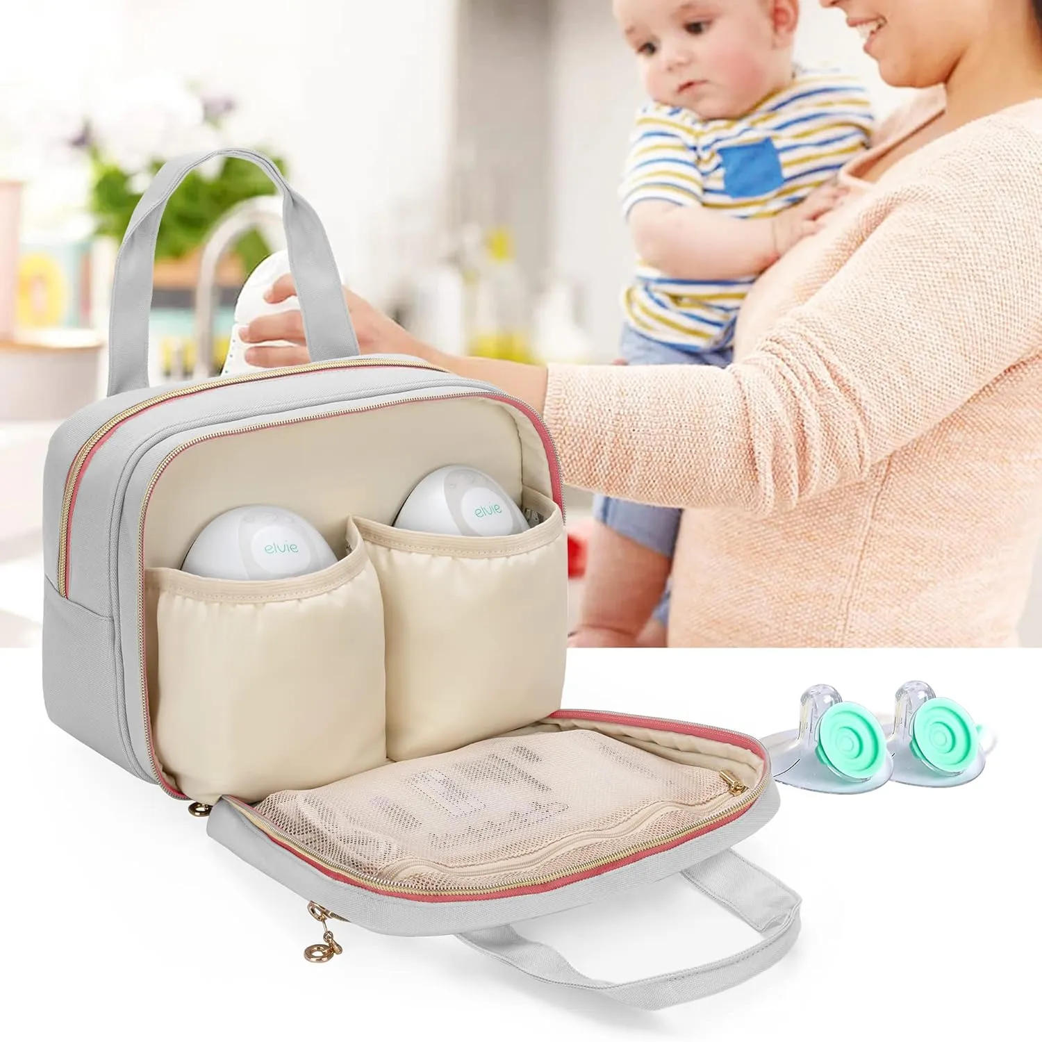 Damero Wearable Breast Pump Bag with Ice Pack Compatible with Elvie, Momcozy and Medela Breast Pump, Carrying Bag for Wearable Breast Pump, Bottles, Pump Parts and More, Patent Design