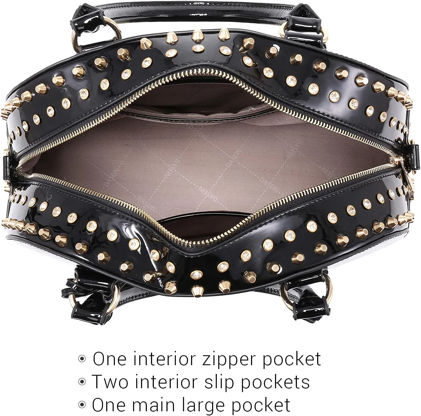 Dasein Women Patent Leather Purses Handbags Dome Satchel Purse Work Tote Structured Shoulder Bag with Long Strap