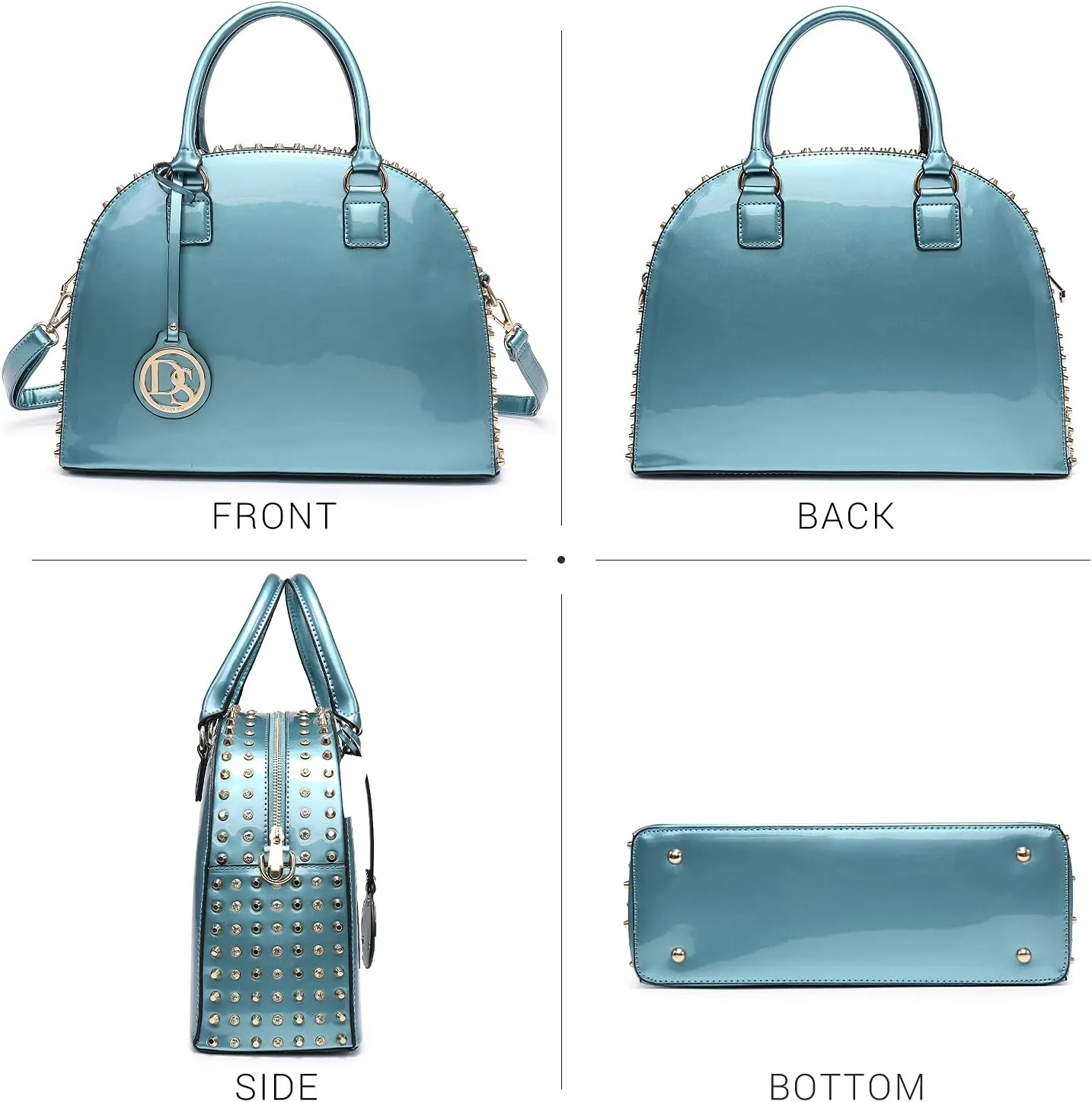 Dasein Women Patent Leather Purses Handbags Dome Satchel Purse Work Tote Structured Shoulder Bag with Long Strap