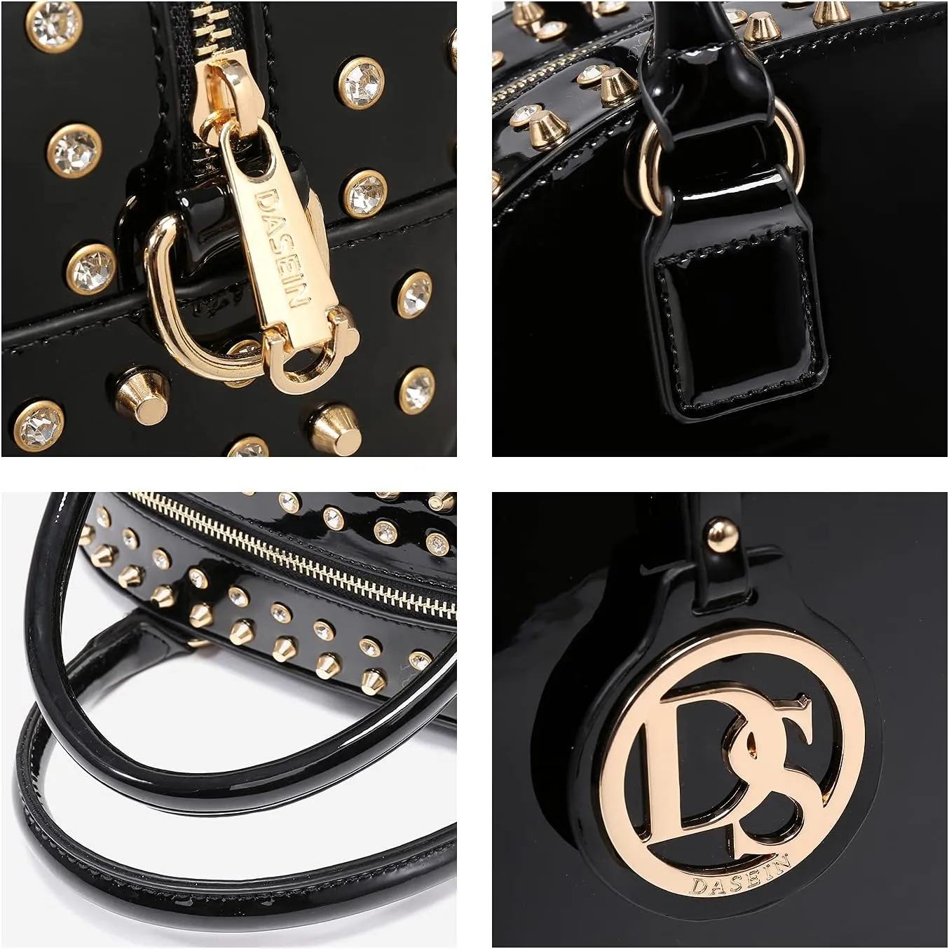 Dasein Women Patent Leather Purses Handbags Dome Satchel Purse Work Tote Structured Shoulder Bag with Long Strap